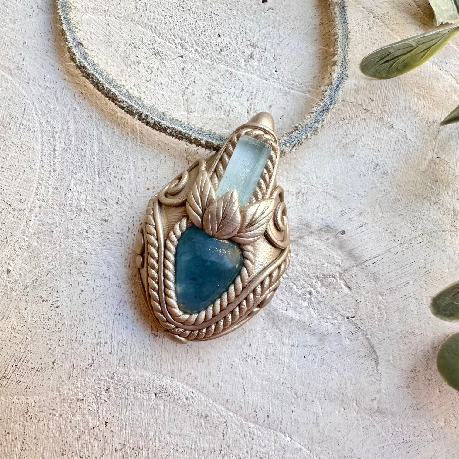 Boho jewelry protection amulet crystal necklace with calming blue gemstones