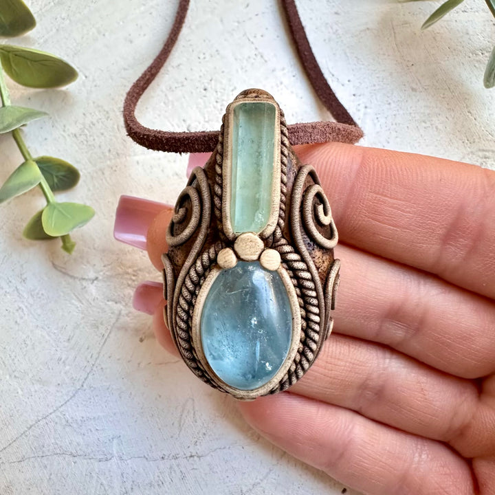 Celestite and aquamarine pendant necklace