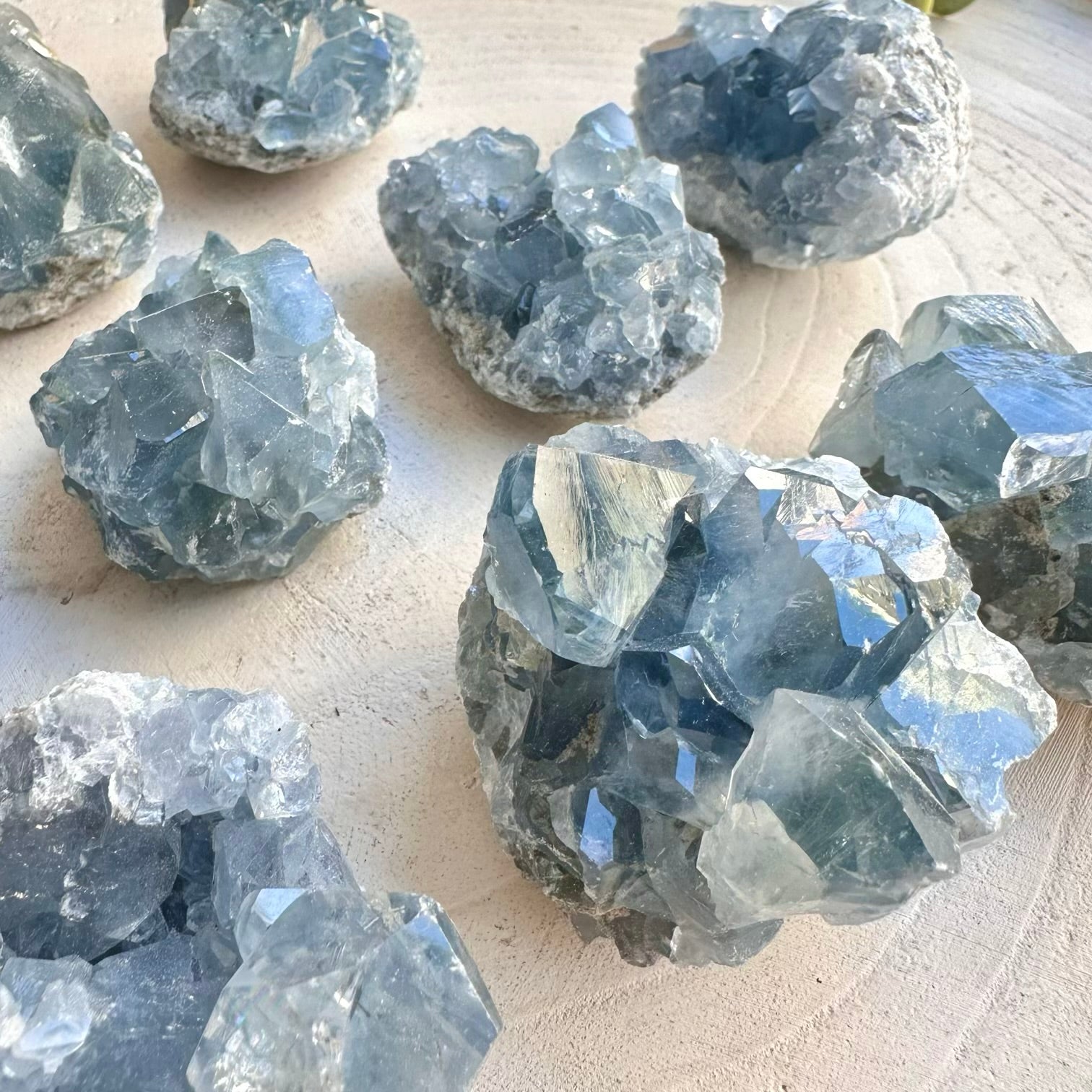 Celestite crystal cluster used for spiritual practice