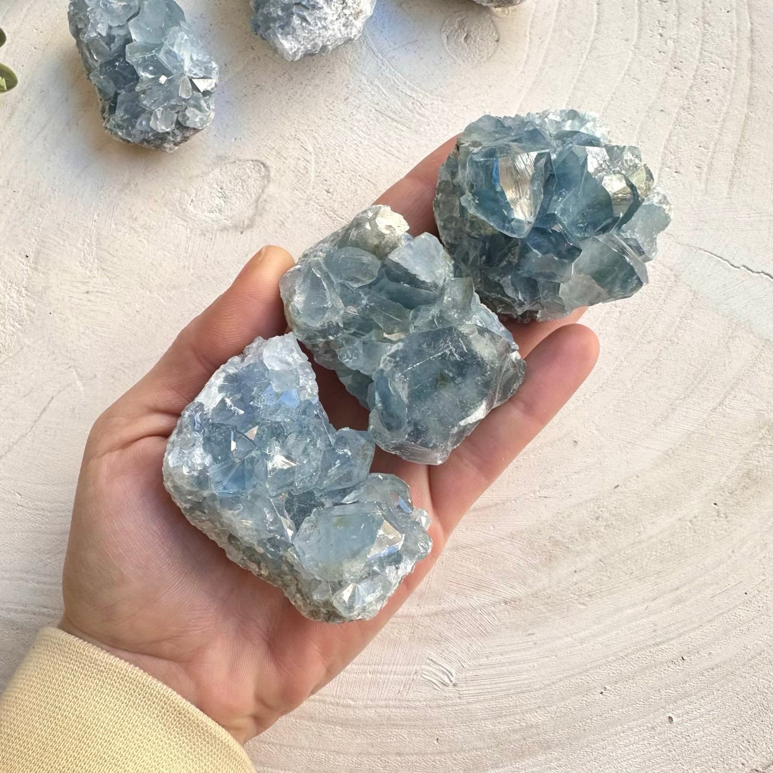 Blue celestite mineral crystal cluster specimen