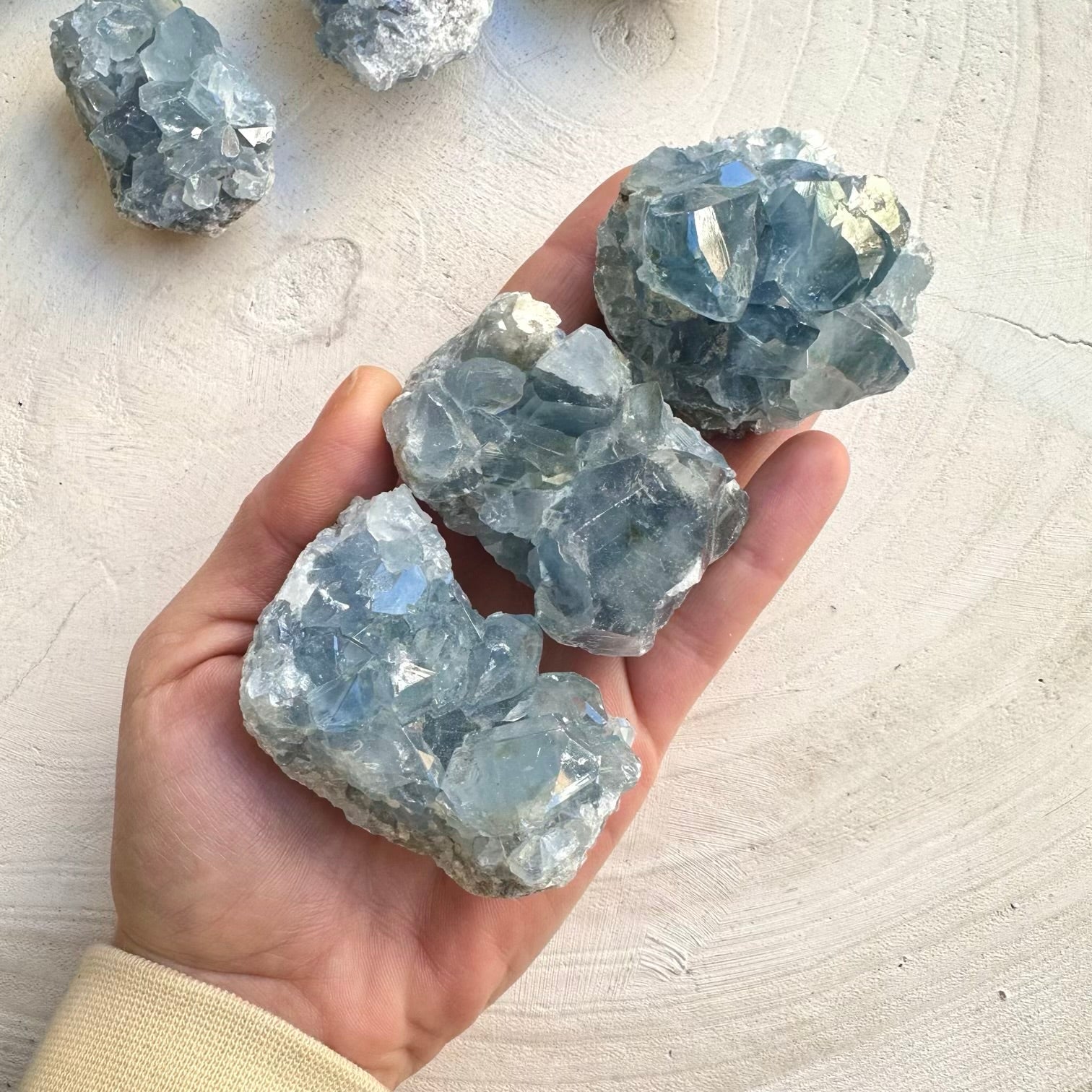 Raw celestite cluster with natural blue crystals