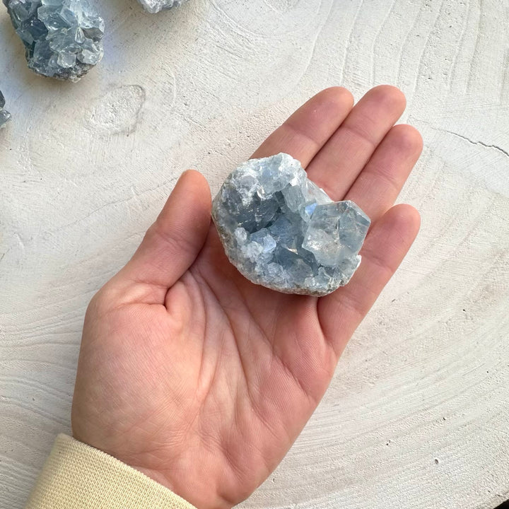 Natural celestite healing crystal cluster