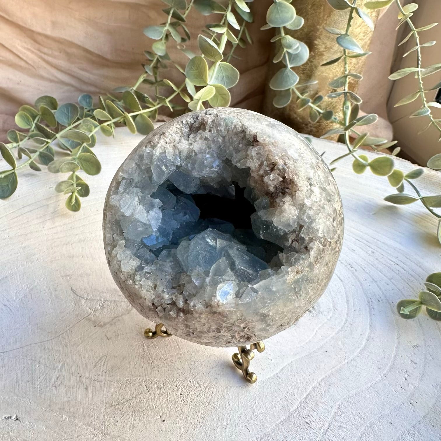 Large celestite crystal sphere 8 cm