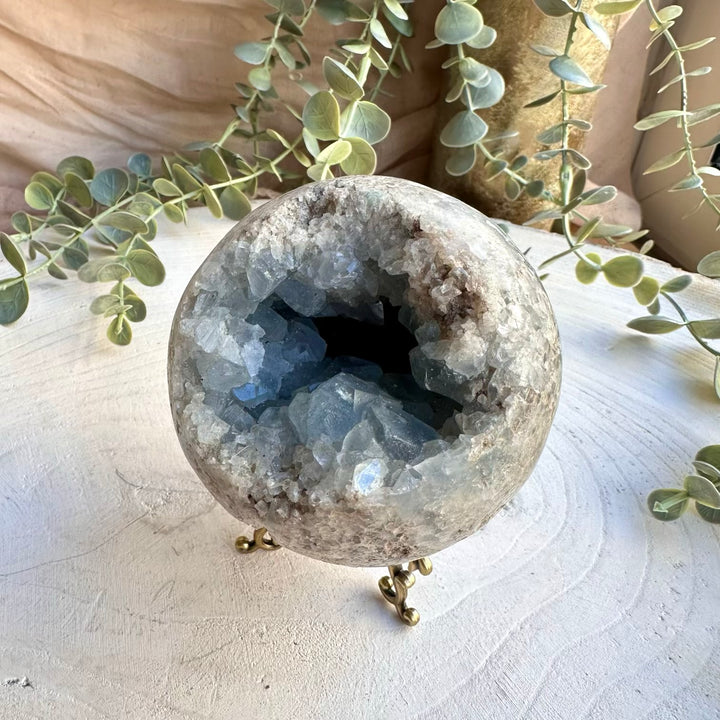 Large celestite crystal sphere 8 cm