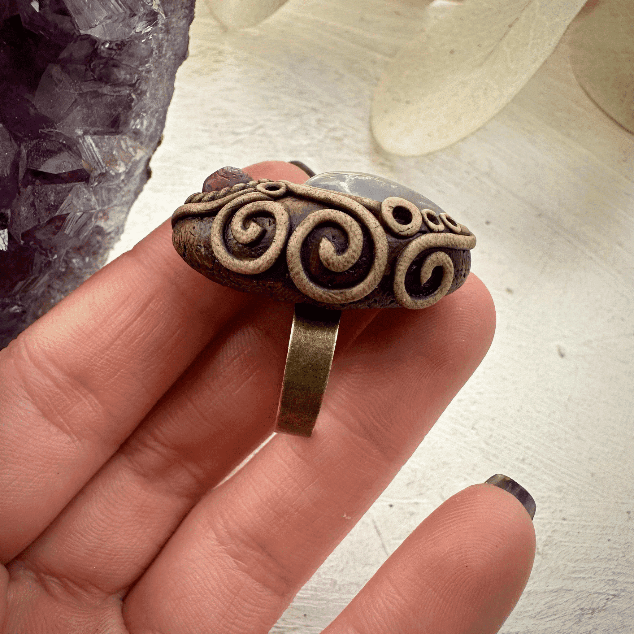 Celestite and Ruby Ring - FairyGardenGlow