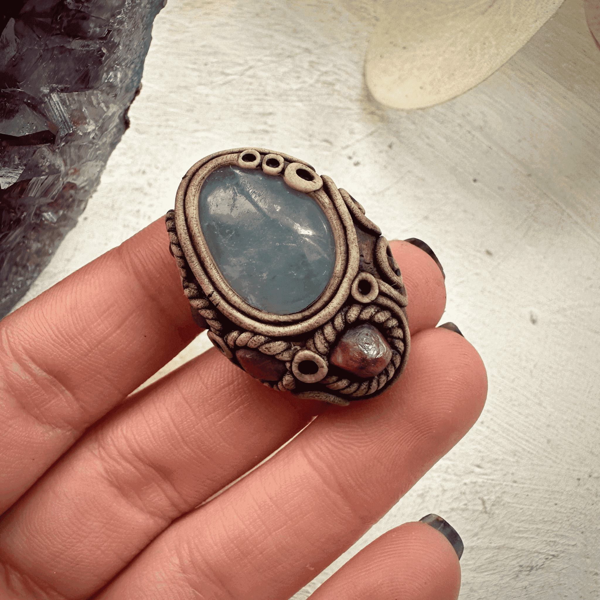 Celestite and Ruby Ring - FairyGardenGlow
