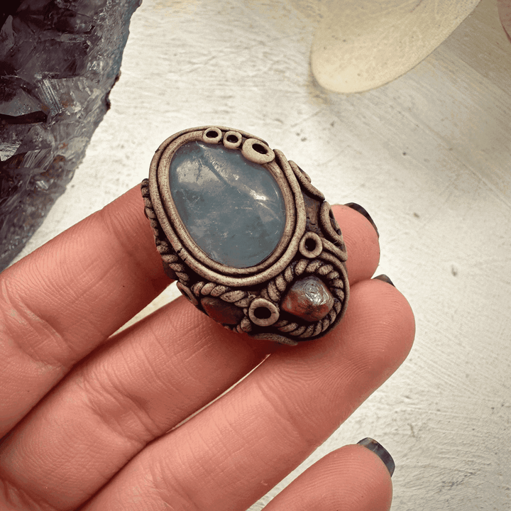 Celestite and Ruby Ring - FairyGardenGlow