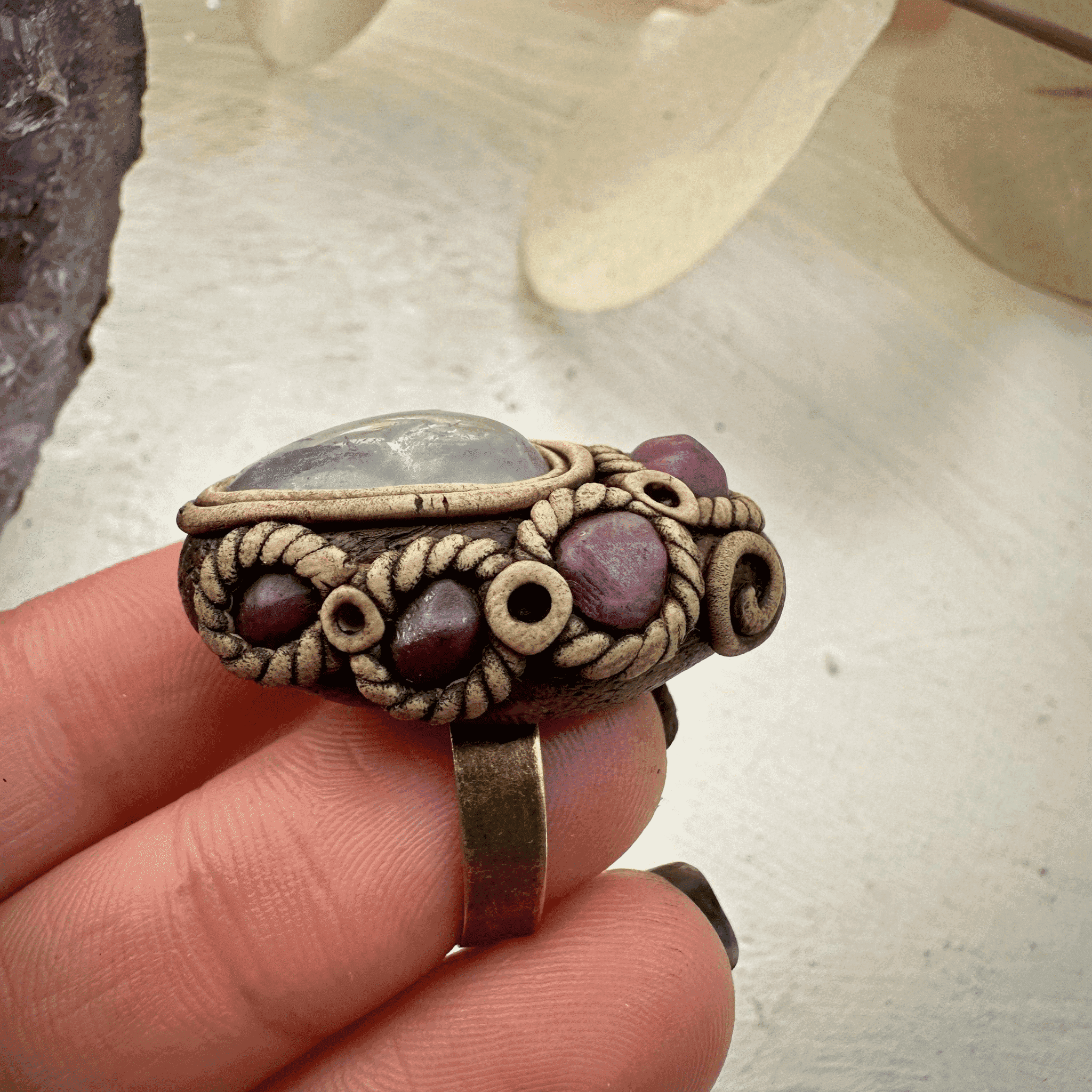 Celestite and Ruby Ring - FairyGardenGlow