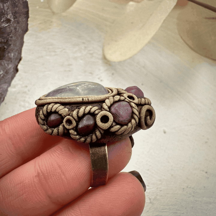 Celestite and Ruby Ring - FairyGardenGlow