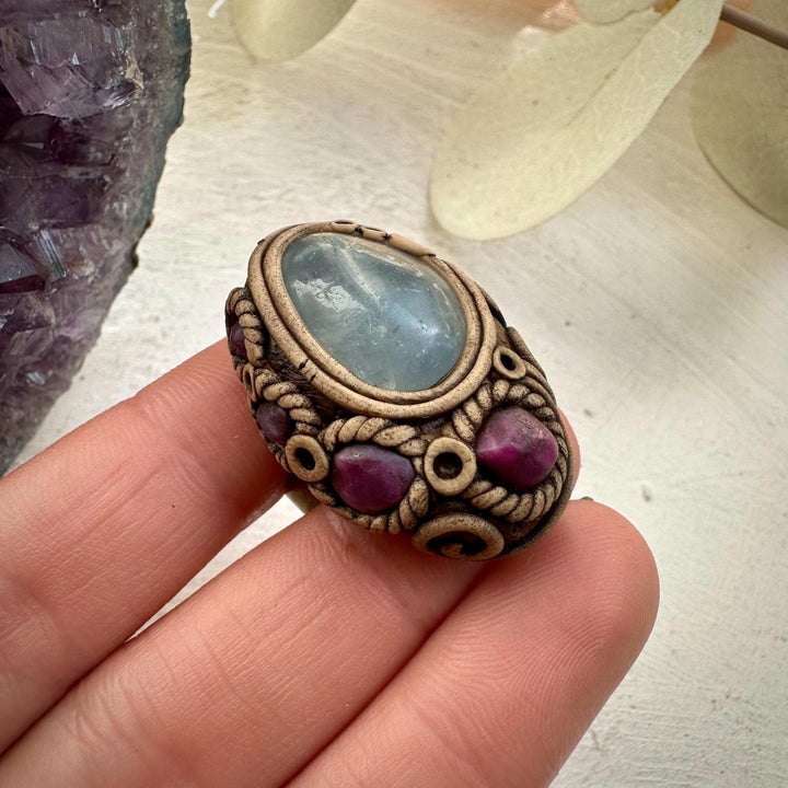 Celestite and Ruby Ring - FairyGardenGlow