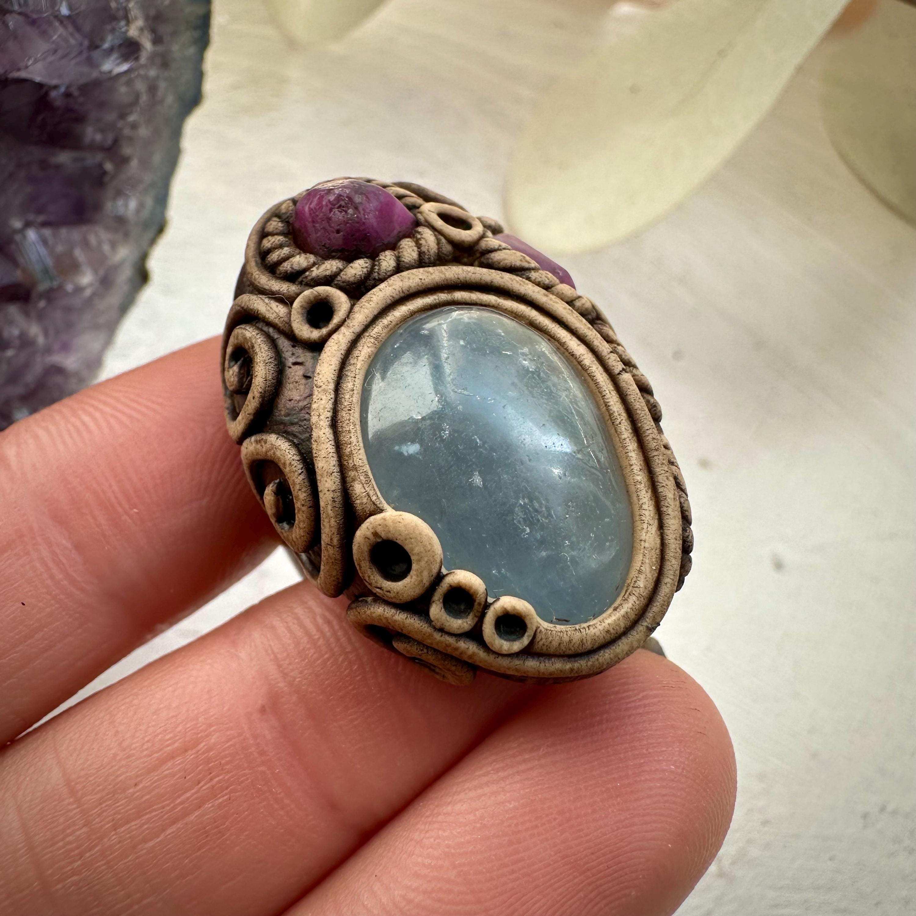 Celestite and Ruby Ring - FairyGardenGlow