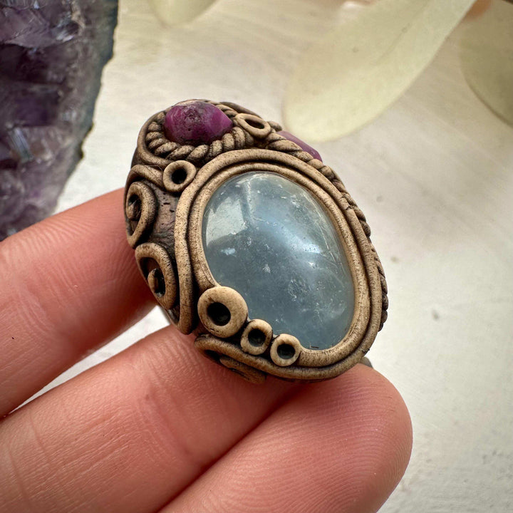 Celestite and Ruby Ring - FairyGardenGlow