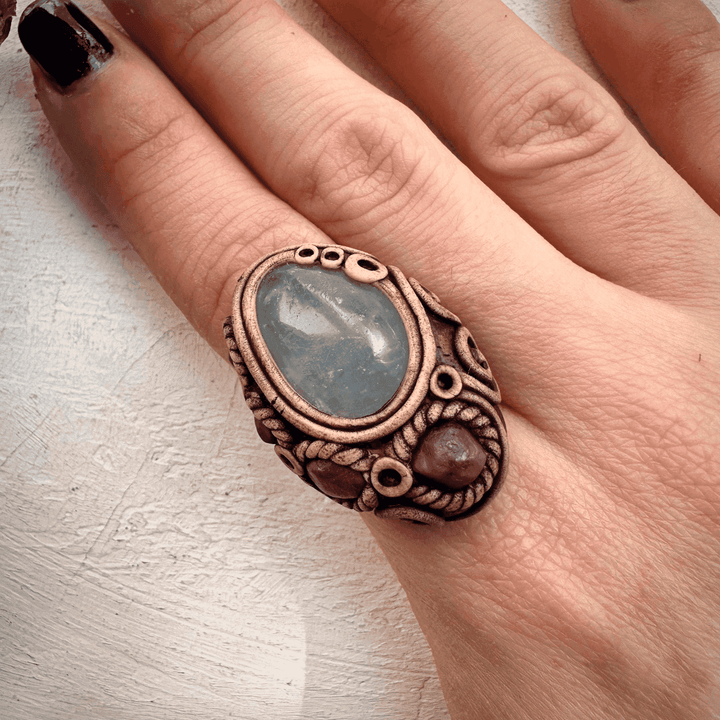 Celestite and Ruby Ring - FairyGardenGlow