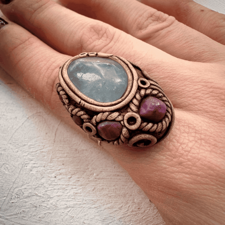 Celestite and Ruby Ring - FairyGardenGlow