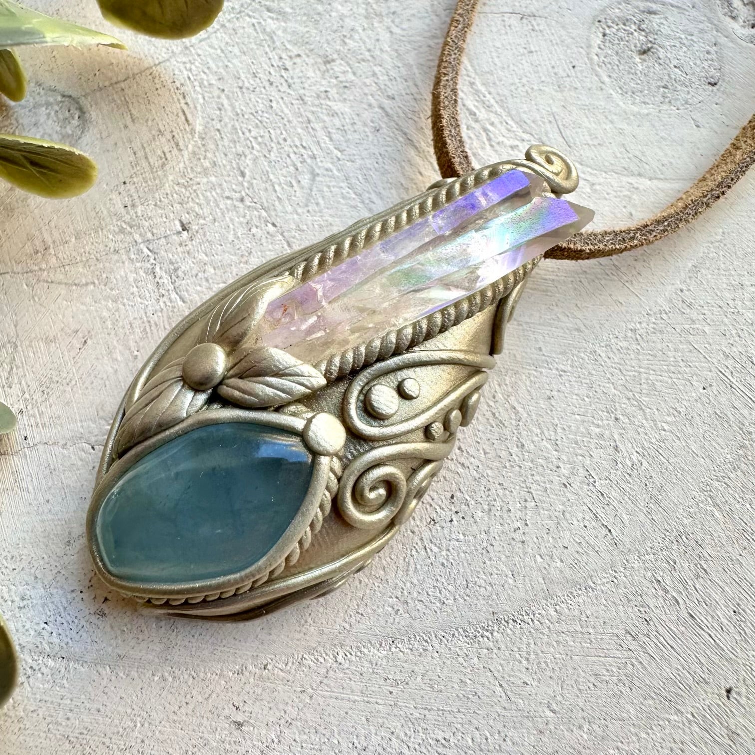 Spiritual jewelry combining celestite and aura quartz
