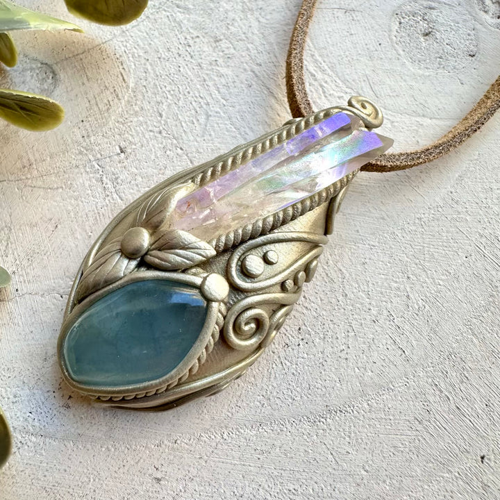 Spiritual jewelry combining celestite and aura quartz