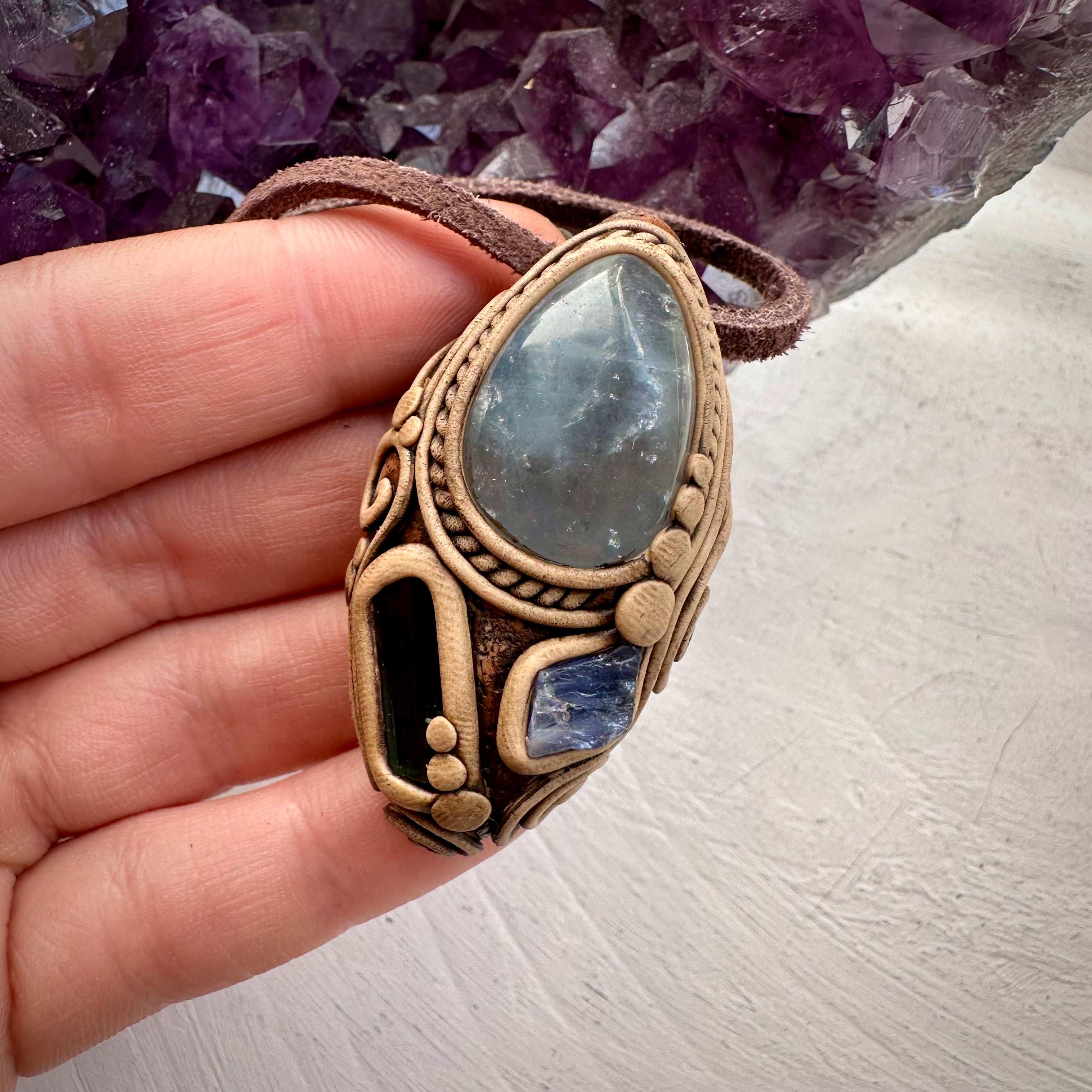 Celestite Blue Tourmaline and Tanzanite Necklace - FairyGardenGlow
