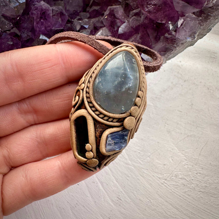 Celestite Blue Tourmaline and Tanzanite Necklace - FairyGardenGlow