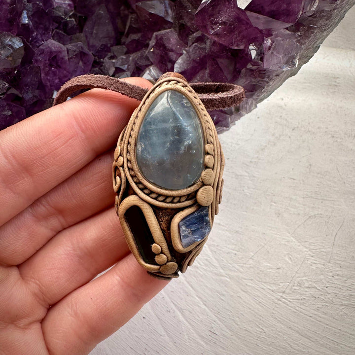 Celestite Blue Tourmaline and Tanzanite Necklace - FairyGardenGlow