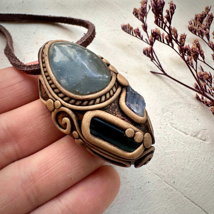 Celestite Blue Tourmaline and Tanzanite Necklace - FairyGardenGlow