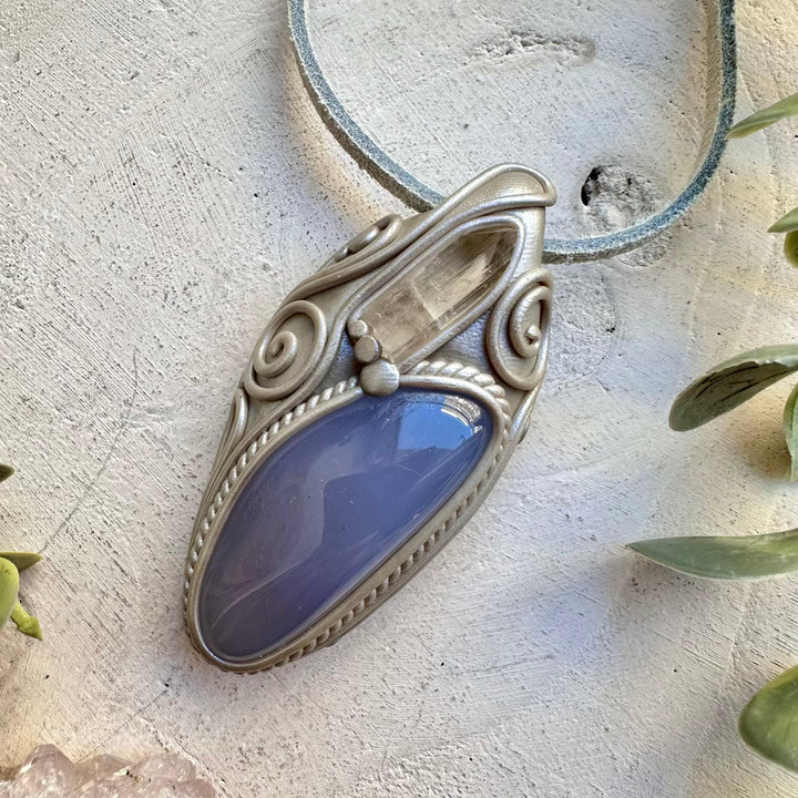Handmade necklace with blue chalcedony and danburite