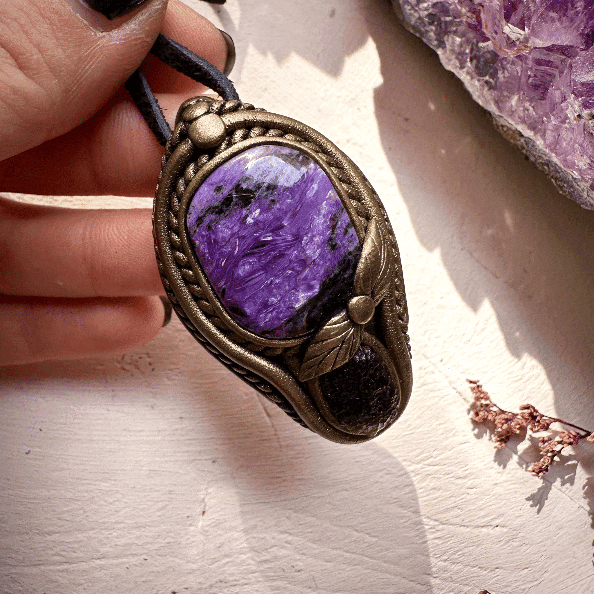 Charoite and Moldavite Necklace - FairyGardenGlow