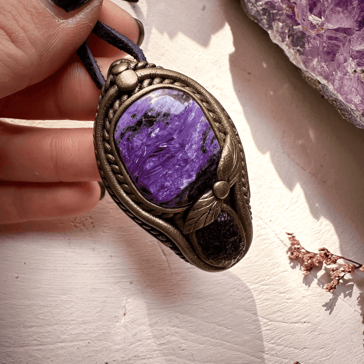 Charoite and Moldavite Necklace - FairyGardenGlow