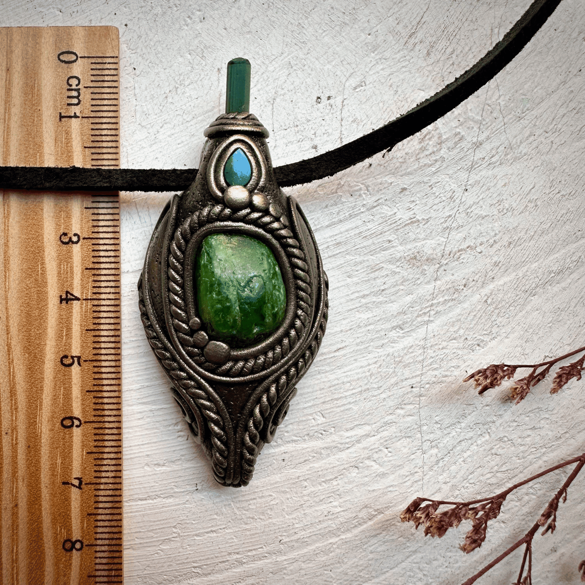 Chrome Diopside Green Tourmaline and Australian Opal Doublet Pendant Necklace - FairyGardenGlow