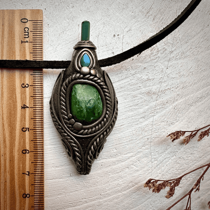 Chrome Diopside Green Tourmaline and Australian Opal Doublet Pendant Necklace - FairyGardenGlow