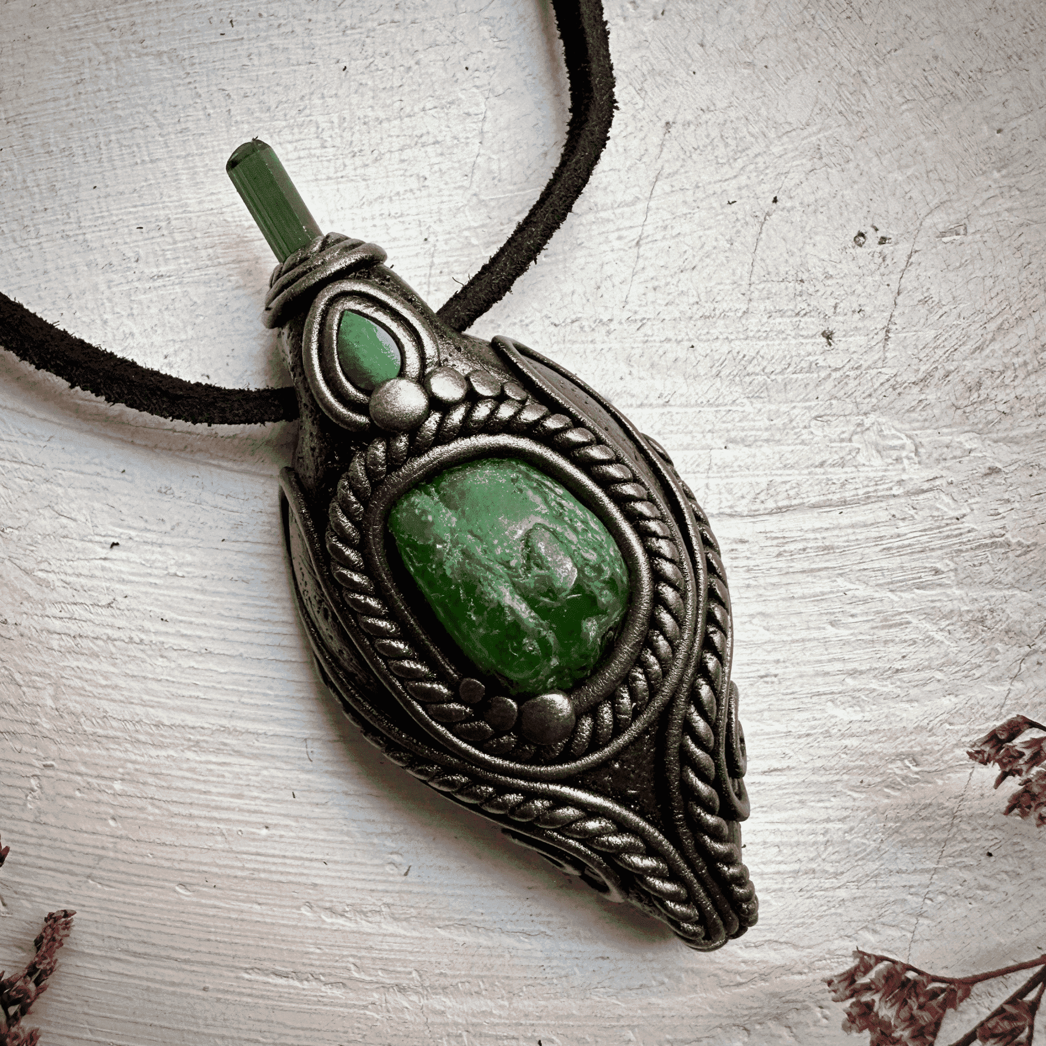 Chrome Diopside Green Tourmaline and Australian Opal Doublet Pendant Necklace - FairyGardenGlow