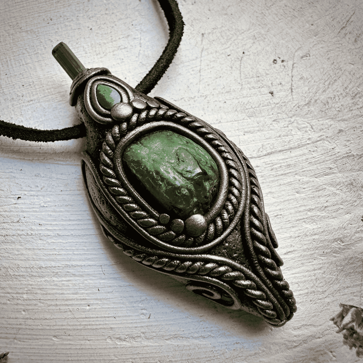 Chrome Diopside Green Tourmaline and Australian Opal Doublet Pendant Necklace - FairyGardenGlow
