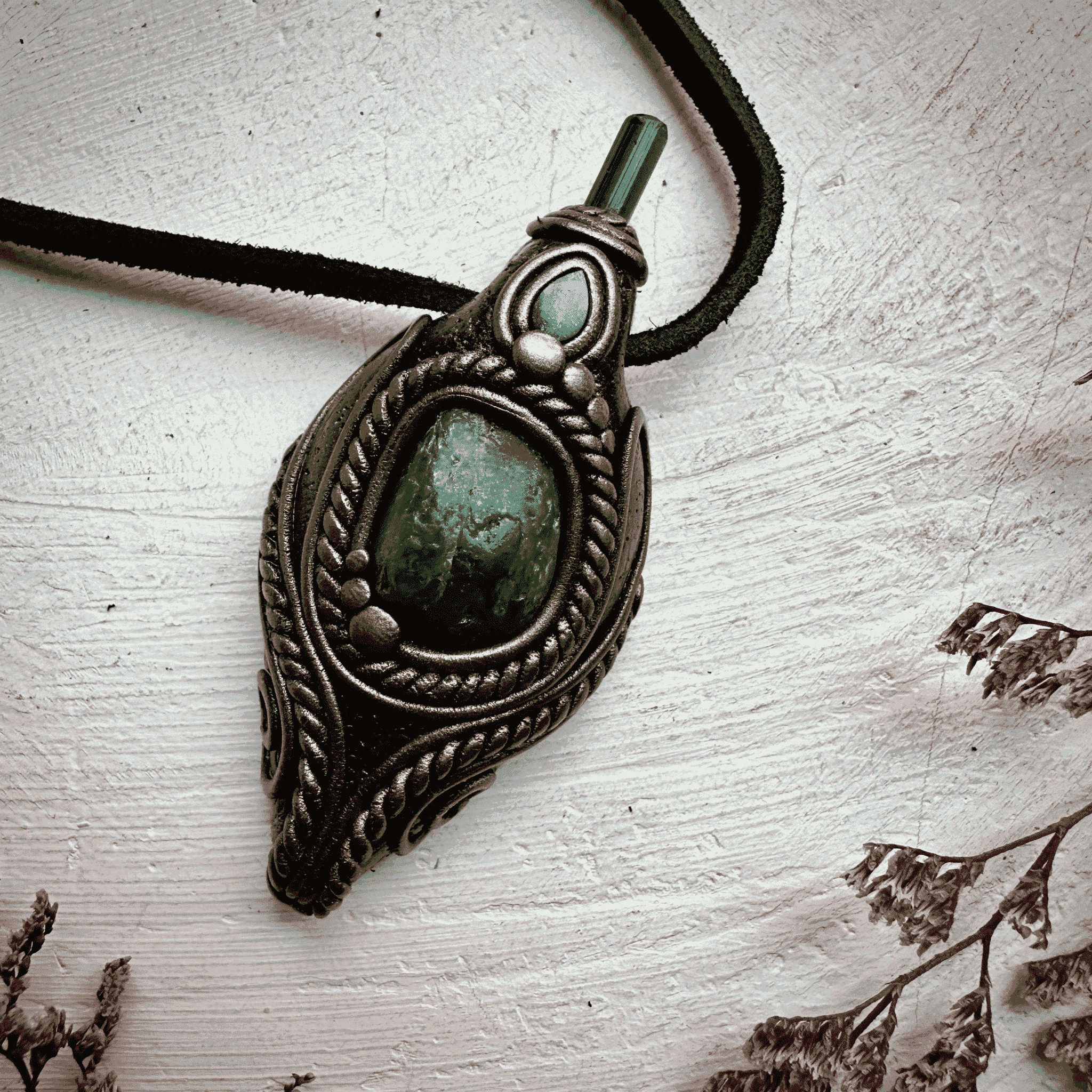 Chrome Diopside Green Tourmaline and Australian Opal Doublet Pendant Necklace - FairyGardenGlow