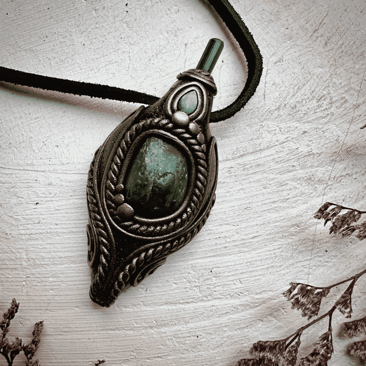 Chrome Diopside Green Tourmaline and Australian Opal Doublet Pendant Necklace - FairyGardenGlow