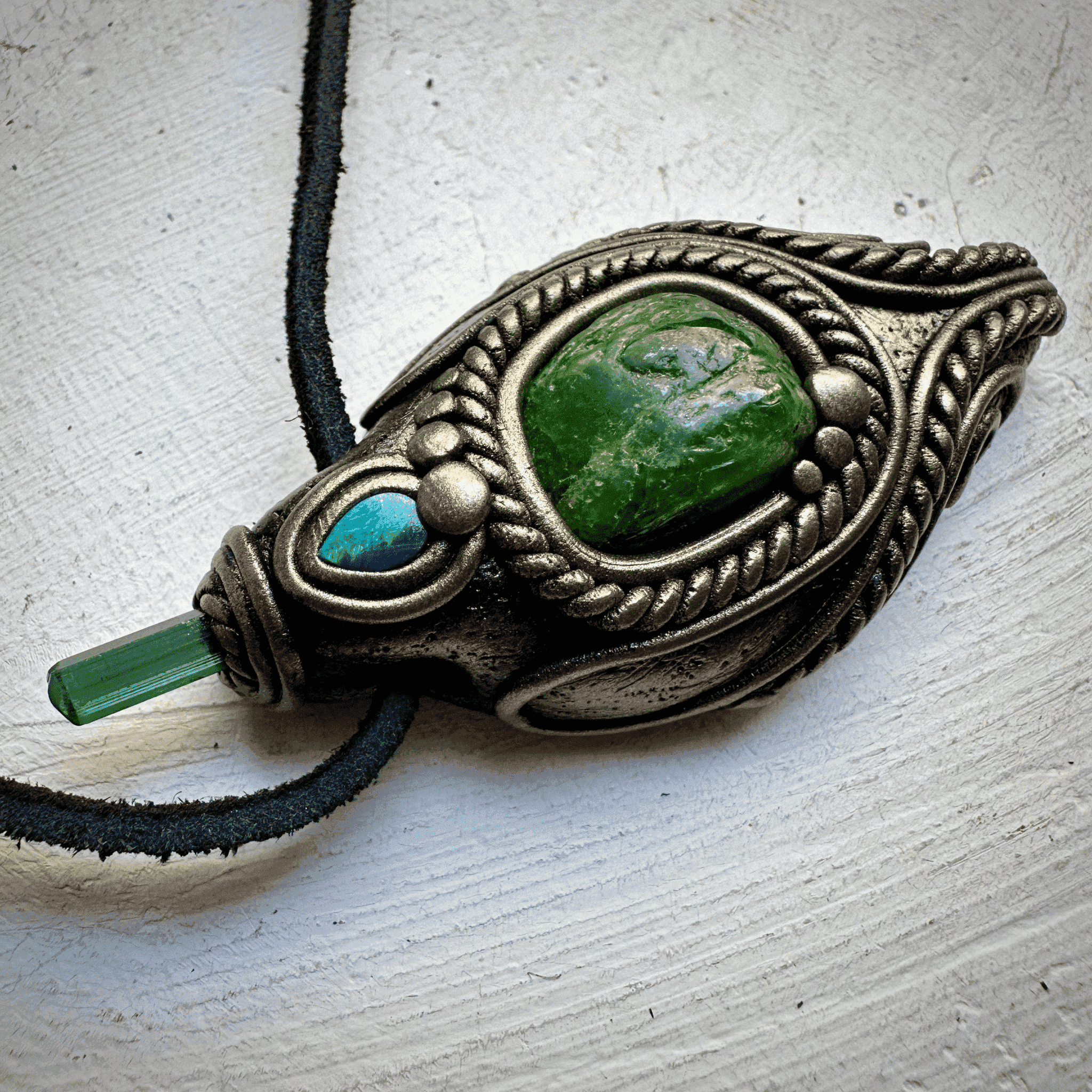 Chrome Diopside Green Tourmaline and Australian Opal Doublet Pendant Necklace - FairyGardenGlow