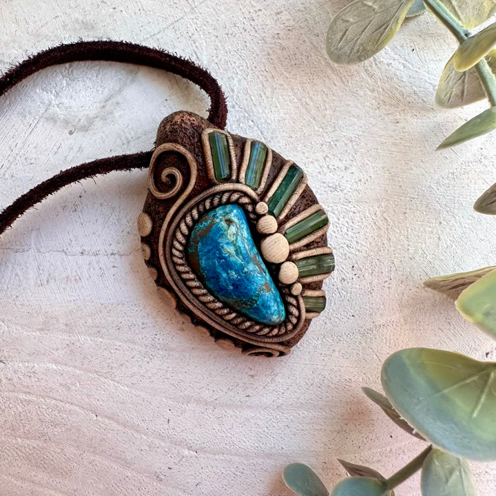 Chrysocolla and Green Tourmaline pendant necklace handmade with natural gemstones