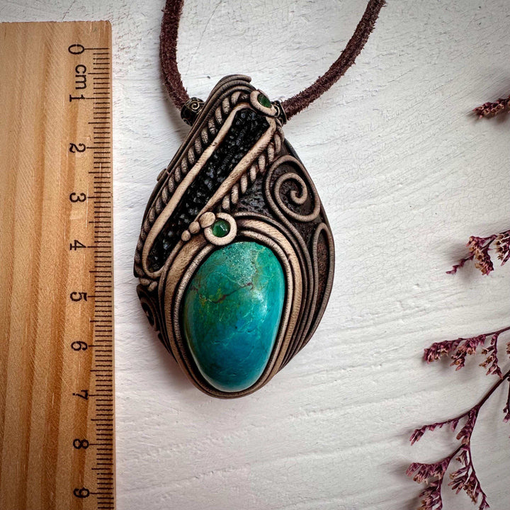 Chrysocolla Moldavite and Emerald Necklace - FairyGardenGlow