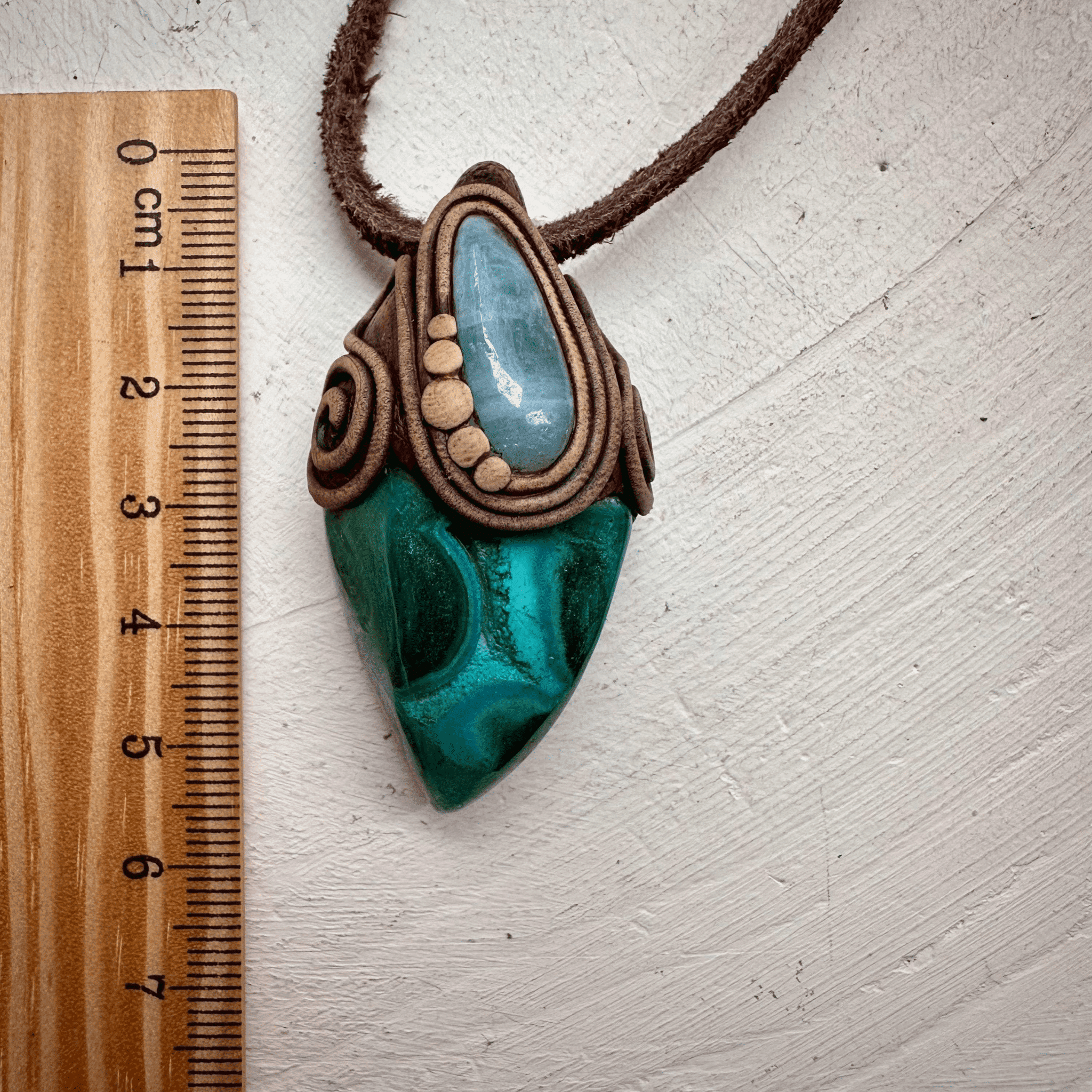 Chrysocolla Malachite and Aquamarine Pendant - FairyGardenGlow