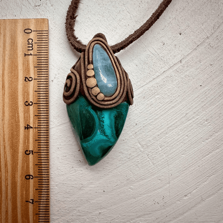 Chrysocolla Malachite and Aquamarine Pendant - FairyGardenGlow