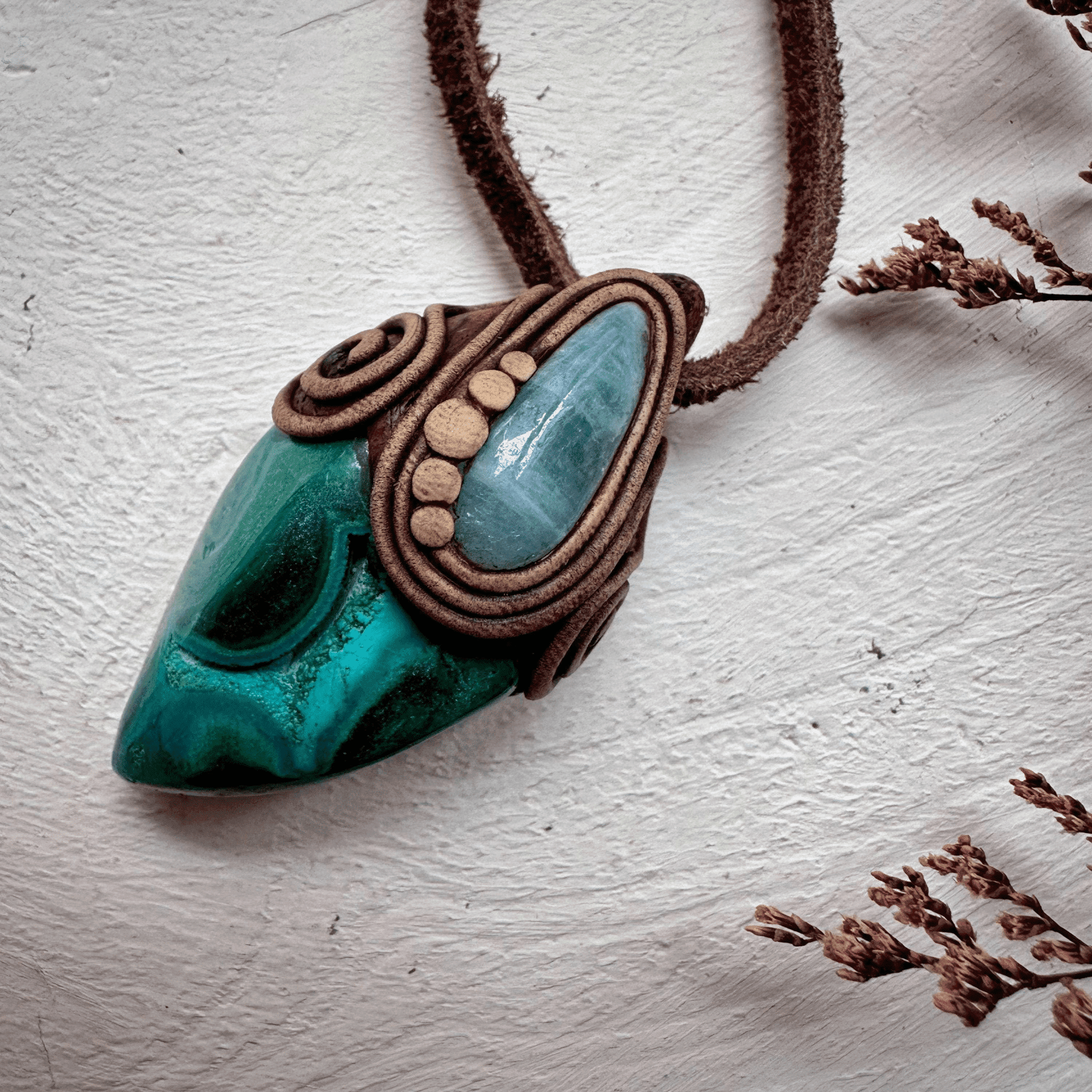 Chrysocolla Malachite and Aquamarine Pendant - FairyGardenGlow