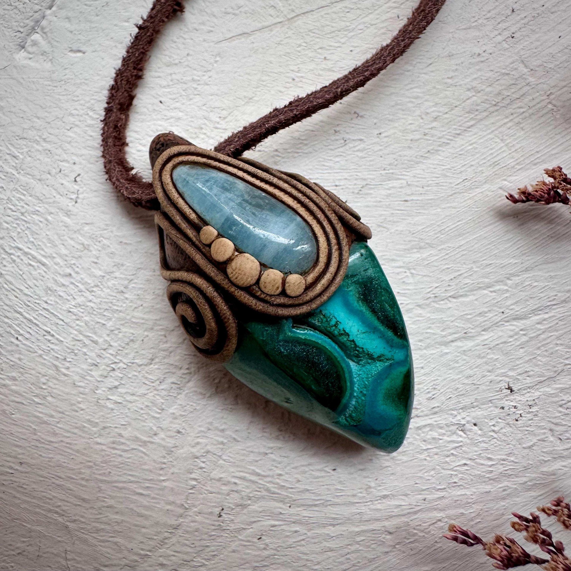 Chrysocolla Malachite and Aquamarine Pendant - FairyGardenGlow