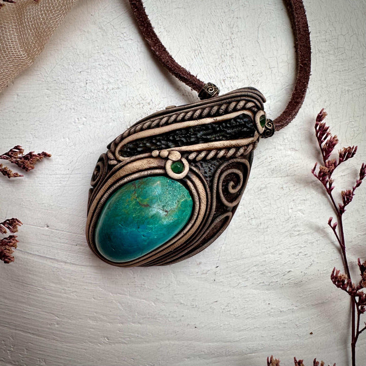Chrysocolla Moldavite and Emerald Necklace - FairyGardenGlow