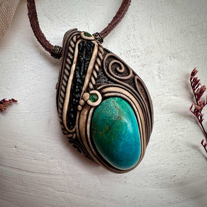 Chrysocolla Moldavite and Emerald Necklace - FairyGardenGlow