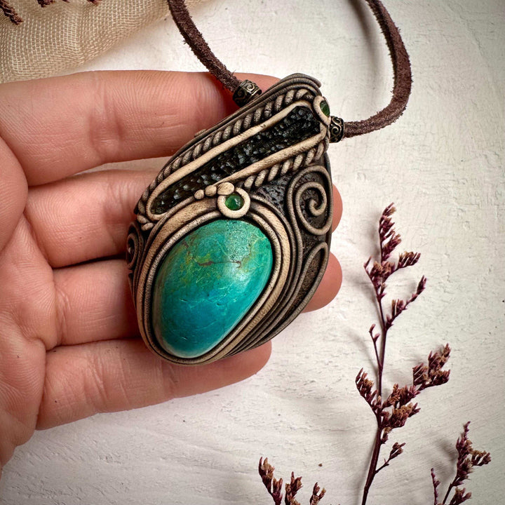 Chrysocolla Moldavite and Emerald Necklace - FairyGardenGlow