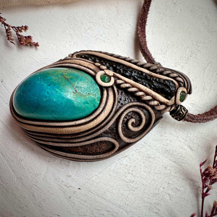 Chrysocolla Moldavite and Emerald Necklace - FairyGardenGlow