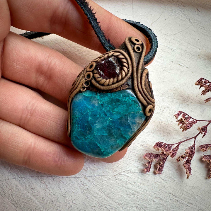 Chrysocolla and Rhodolite Garnet Necklace - FairyGardenGlow