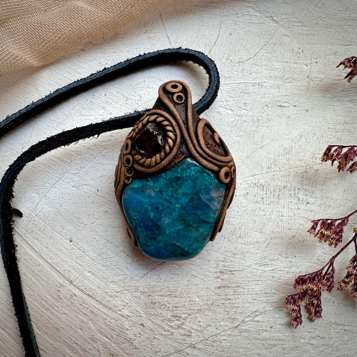 Chrysocolla and Rhodolite Garnet Necklace - FairyGardenGlow
