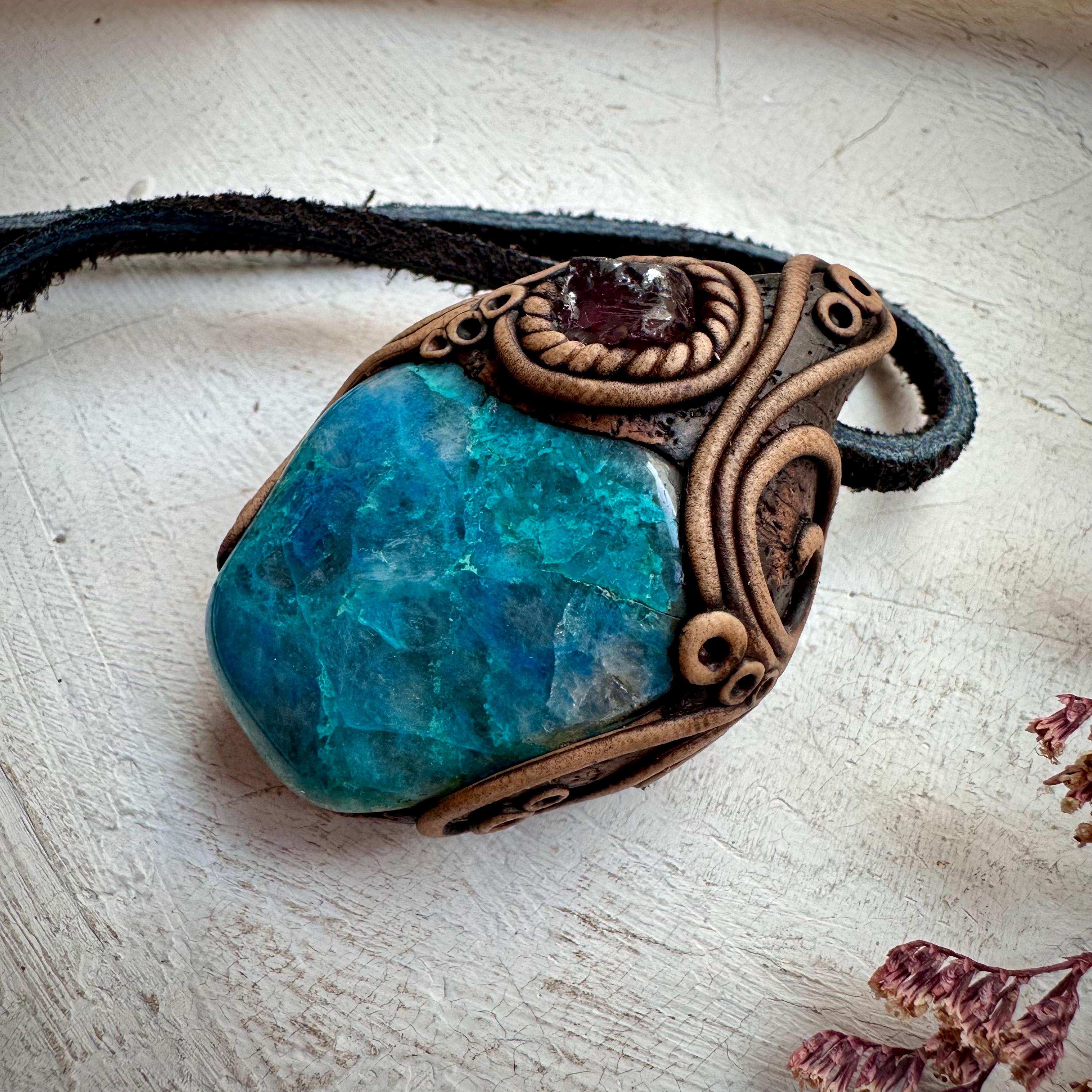 Chrysocolla and Rhodolite Garnet Necklace - FairyGardenGlow