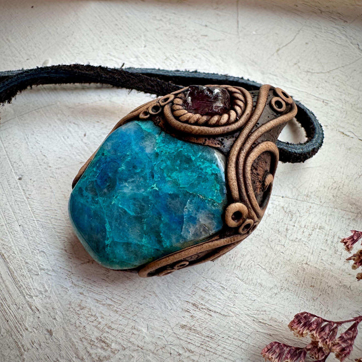 Chrysocolla and Rhodolite Garnet Necklace - FairyGardenGlow