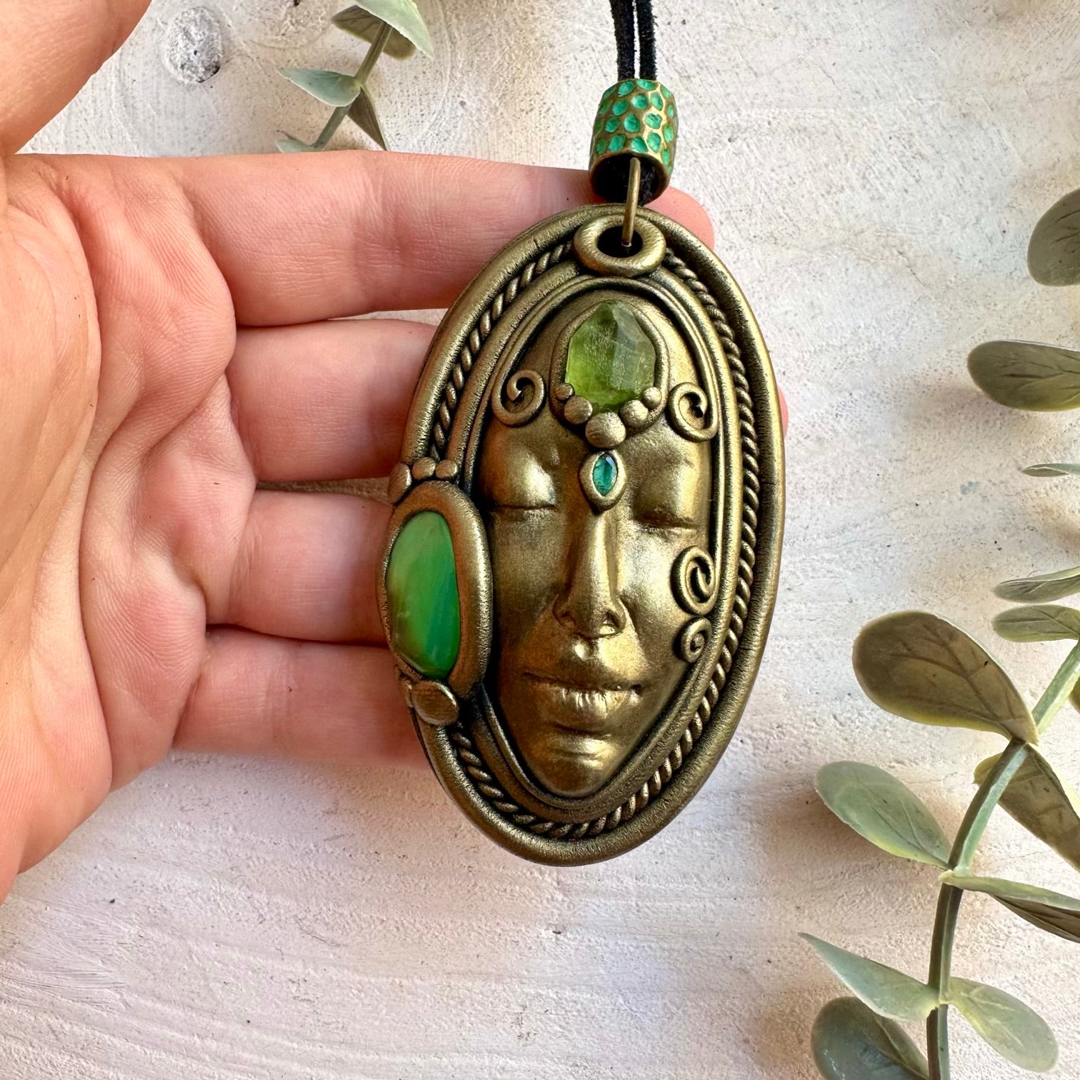 Chrysoprase with Raw Peridot and Emerald Goddess necklace handcrafted as spiritual energy healing jewelry.