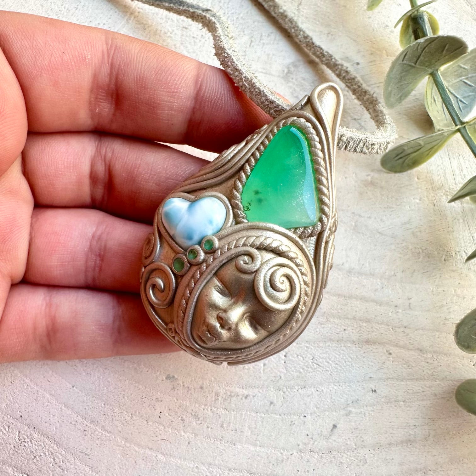 Healing crystal necklace fantasy jewelry chrysoprase emerald pendant
